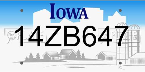 14ZB647 Iowa License Plate
