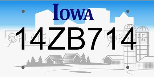 14ZB714 Iowa License Plate
