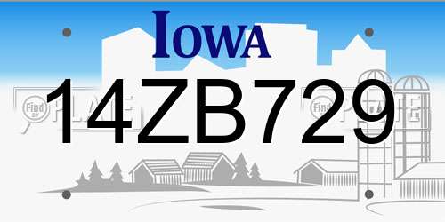 14ZB729 Iowa License Plate