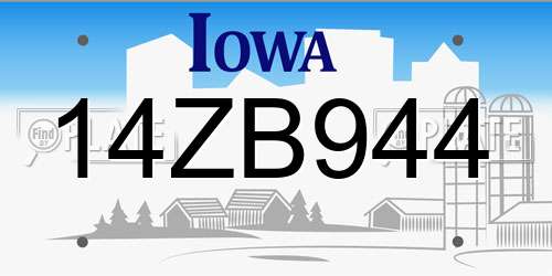 14ZB944 Iowa License Plate