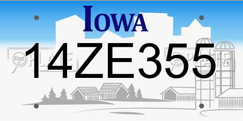 14ZE355 Iowa License Plate
