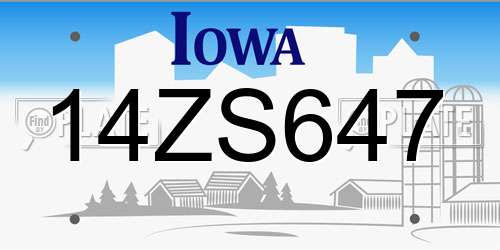14ZS647 Iowa License Plate