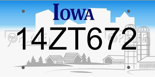 14ZT672 Iowa License Plate