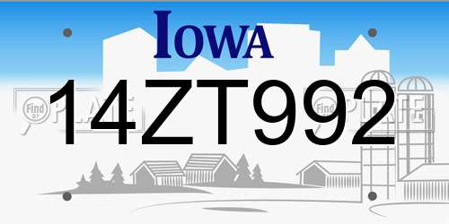 14ZT992 Iowa License Plate