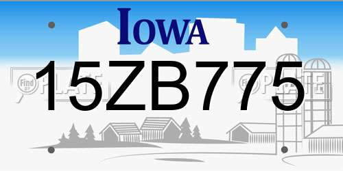 15ZB775 Iowa License Plate