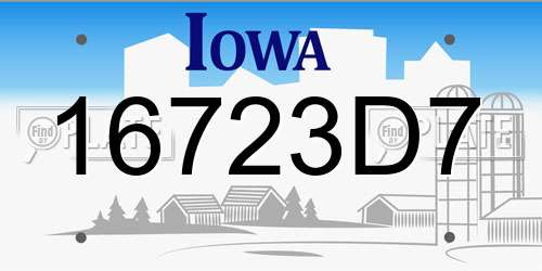 16723D7 Iowa License Plate