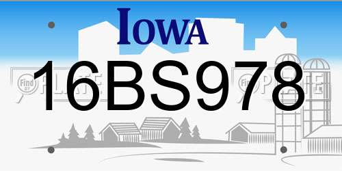 16BS978 Iowa License Plate
