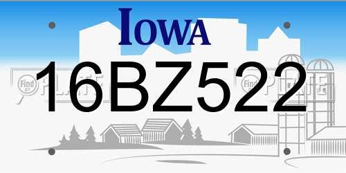 16BZ522 Iowa License Plate