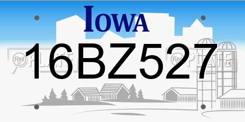 16BZ527 Iowa License Plate