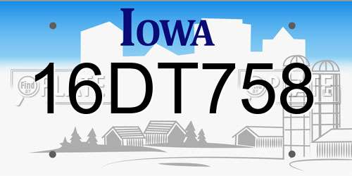 16DT758 Iowa License Plate