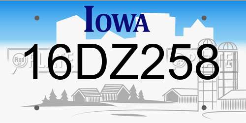 16DZ258 Iowa License Plate