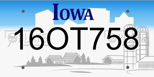 16OT758 Iowa License Plate