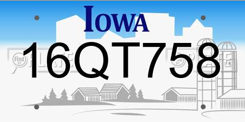 16QT758 Iowa License Plate