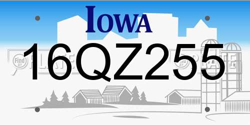 16QZ255 Iowa License Plate