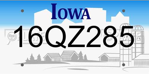 16QZ285 Iowa License Plate