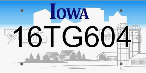16TG604 Iowa License Plate
