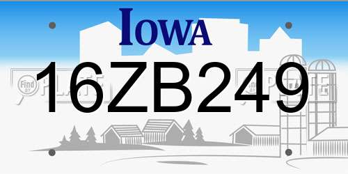 16ZB249 Iowa License Plate