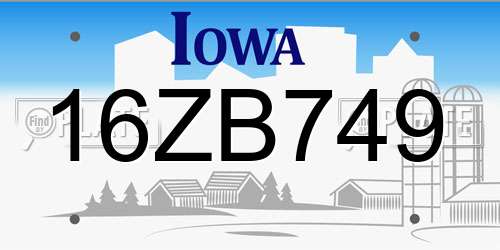 16ZB749 Iowa License Plate