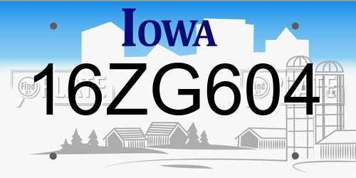 16ZG604 Iowa License Plate