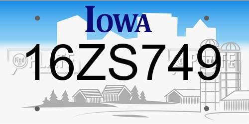 16ZS749 Iowa License Plate