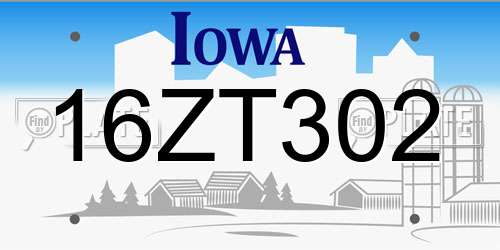 16ZT302 Iowa License Plate