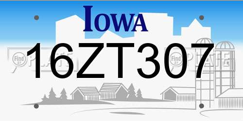 16ZT307 Iowa License Plate