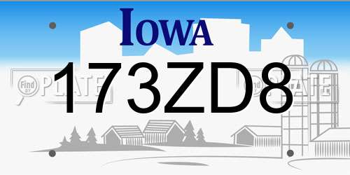 173ZD8 Iowa License Plate