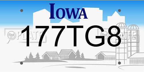 177TG8 Iowa License Plate