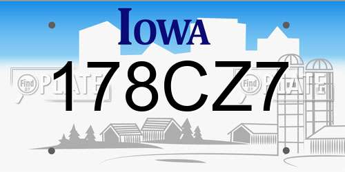 178CZ7 Iowa License Plate