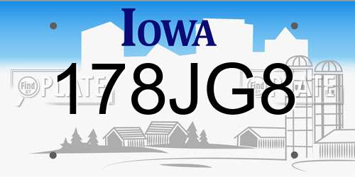 178JG8 Iowa License Plate