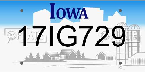17IG729 Iowa License Plate
