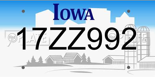 17ZZ992 Iowa License Plate