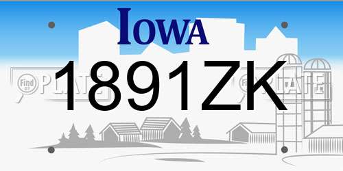 1891ZK Iowa License Plate