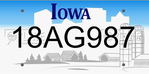 18AG987 Iowa License Plate