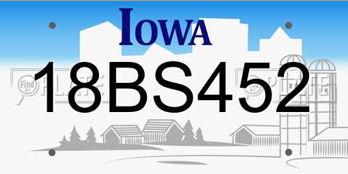 18BS452 Iowa License Plate