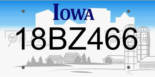 18BZ466 Iowa License Plate