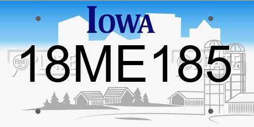 18ME185 Iowa License Plate