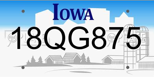 18QG875 Iowa License Plate