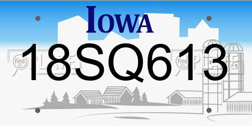 18SQ613 Iowa License Plate