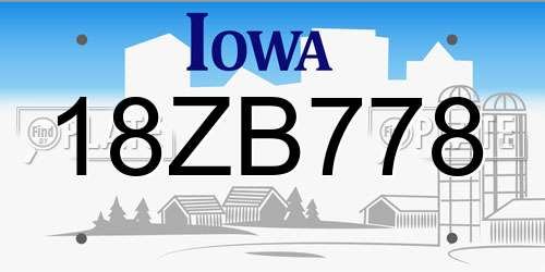 18ZB778 Iowa License Plate