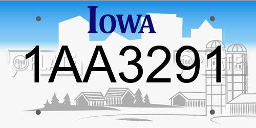 1AA3291 Iowa License Plate