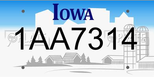 1AA7314 Iowa License Plate