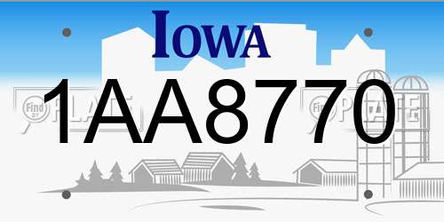 1AA8770 Iowa License Plate