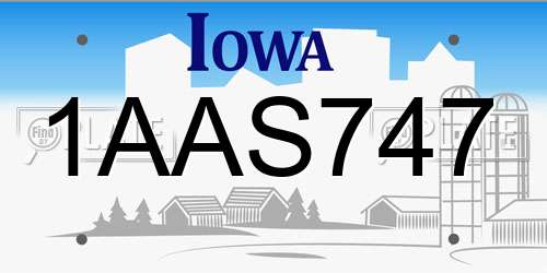 1AAS747 Iowa License Plate