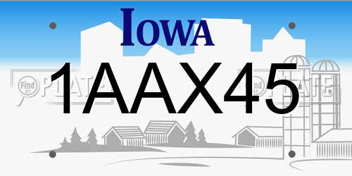 1AAX45 Iowa License Plate