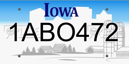 1ABO472 Iowa License Plate