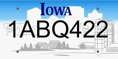 1ABQ422 Iowa License Plate