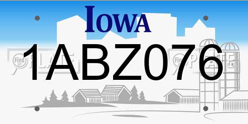 1ABZ076 Iowa License Plate