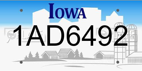1AD6492 Iowa License Plate