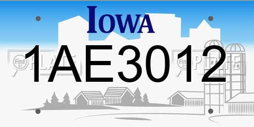1AE3012 Iowa License Plate